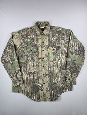 Vintage 80s 90s Sports Afield Realtree Camo Button Up Shirt Hunting Outdoors